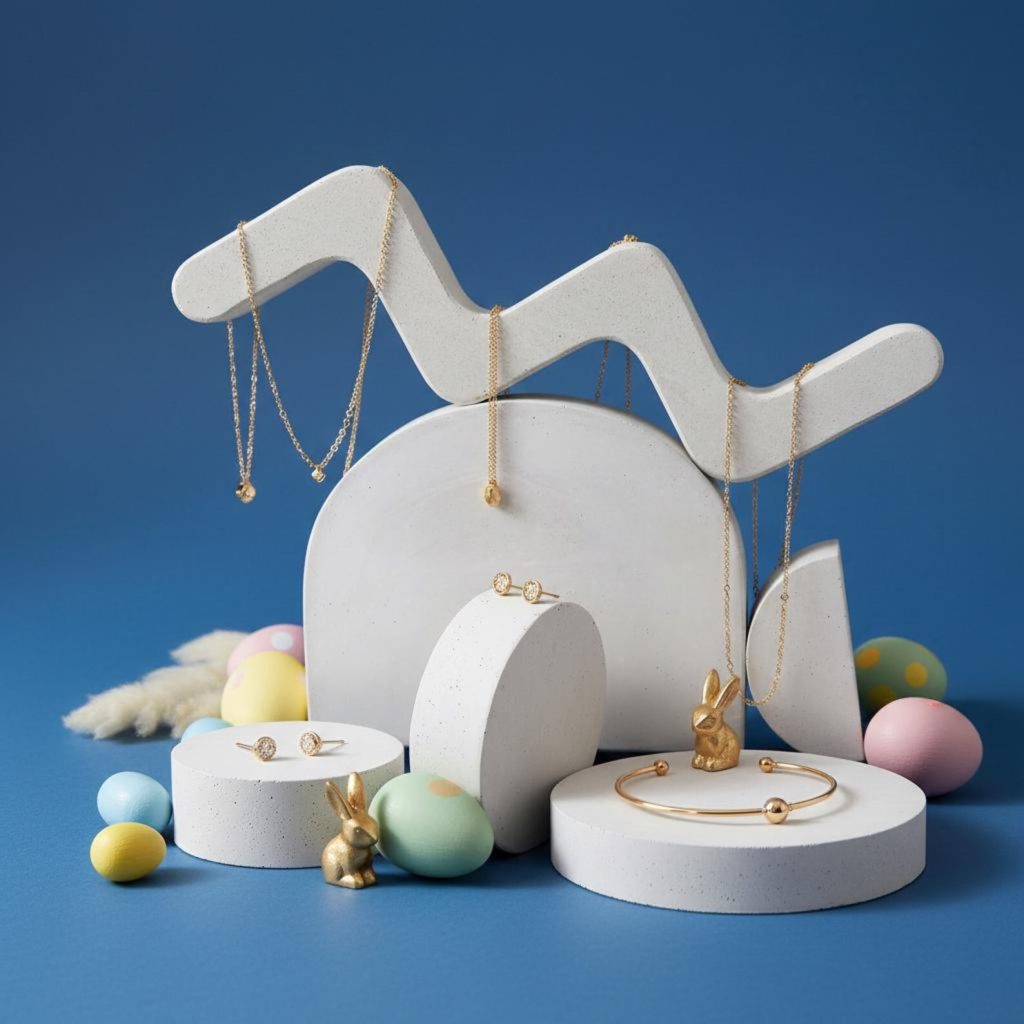 Modulare Geometrische Beton Schmuckständer im Osterthema Modulare Geometrische Beton Schmuckständer im Osterthema